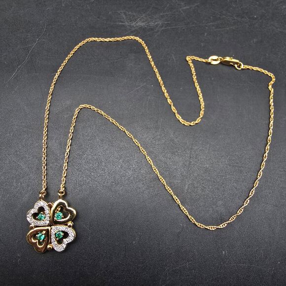 BGE Irish Shamrock Pendant Necklace CZ Gold Tone Irish St Patricks Day - Picture 8 of 9